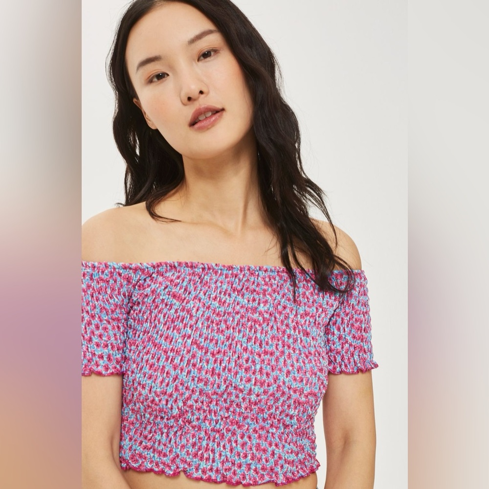 ◾️3/$25 Topshop Shirred Floral Bardot Off The Shoulder Smocked  Top